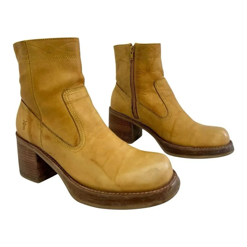 Frye Villager Platform Boots Size 9 Banana Yellow Leather Vintage Y2K 77320 - Picture 1 of 8